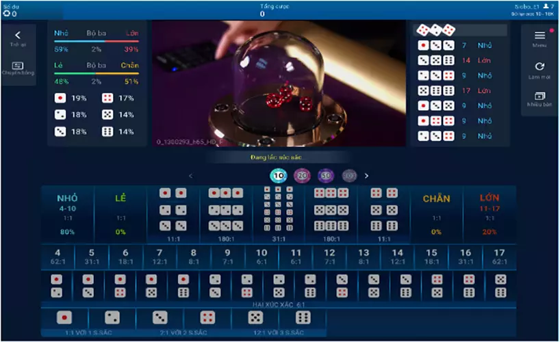 Giao diện bàn cược Sicbo tại MG Plus live casino