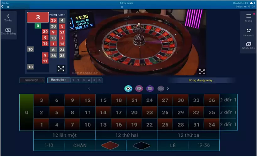 Giao diện trò chơi Roulette tại MG Plus live casino