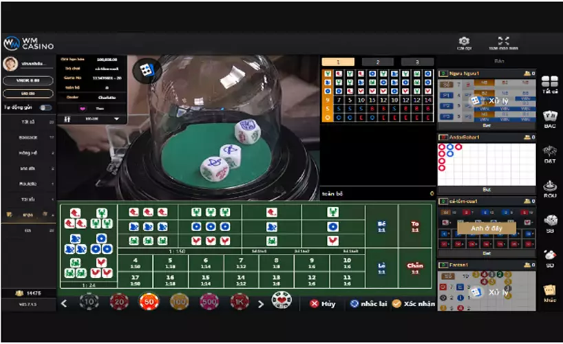 Giao diện bàn cược Cá-tôm-cua tại sòng bài WM