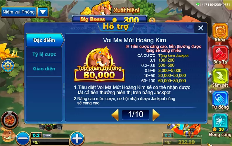 Bàn quay Jackpot Voi Ma Mút Hoàng Kim may mắn