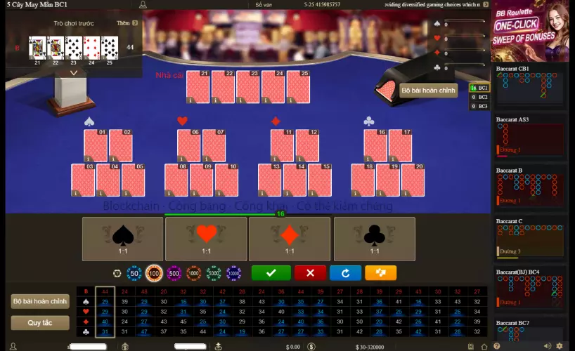 Giao diện bàn cược game 5 cây may mắn BBIN live casino