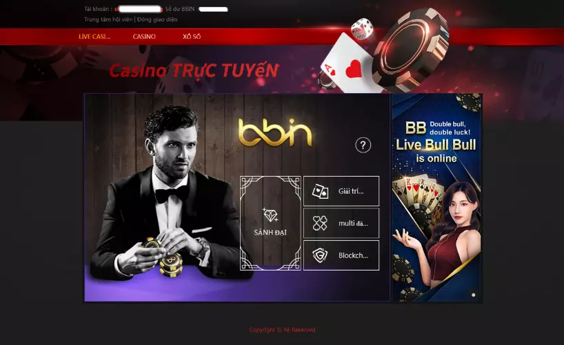 Giao diện trang chủ Sảnh BBIN live casino